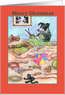 merry christmas, paper card, dog, card