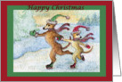 happy christmas, paper card, Ice skating, whippet, card