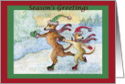 season’s greetings, paper card, Ice skating, whippet, card