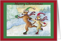 merry christmas, paper card, Ice skating, whippet, card