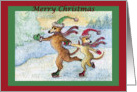 merry christmas, paper card, Ice skating, whippet, card