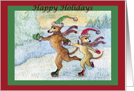 happy holidays, paper card, Ice skating, whippet, card