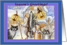 season’s greetings, dogs and cats, singing carols, card