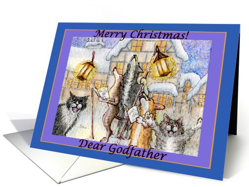 season's greetings, dogs and cats, singing carols, godfather, card
