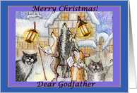 season’s greetings, dogs and cats, singing carols, godfather, card