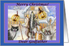 season’s greetings, dogs and cats, singing carols, godfather, card