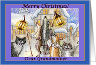 season’s greetings, dogs and cats, singing carols, grandmother, card