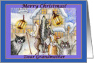 season’s greetings, dogs and cats, singing carols, grandmother, card