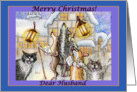 season’s greetings, dogs and cats, singing carols, husband, card