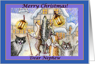 season’s greetings, dogs and cats, singing carols, nephew, card