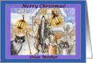 merry christmas, dogs and cats, singing carols, mother, card