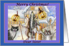 merry christmas, dogs and cats, singing carols, sister, card