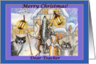 merry christmas, dogs and cats, singing carols, teacher, card