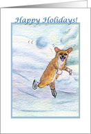 happy holidays, corgi, dog, snowballs, card