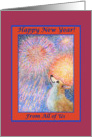 happy new year, corgi, dog, fireworks, from all of us, card