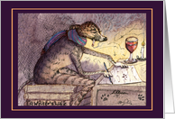 A greyhound dog is writing his epic in the attic, blank card