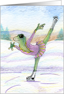 blank card, frog, ice skating, card