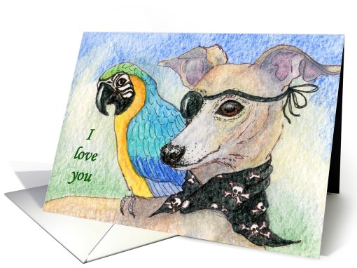 blank card, whippet, parrot, I love you card (591472)