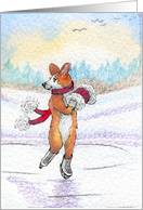 blank card, corgi, dog, ice skating, card