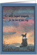 Loss of Dog, Deepest Sympathy, Dog Watching Sky with Dark Blue Border card