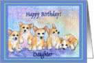 happy birthday daughter, corgi puppies, blue border card