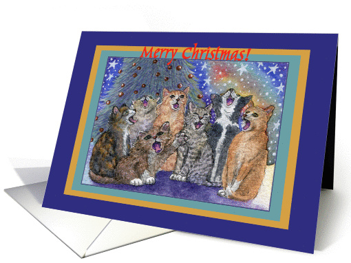 merry christmas, cats, singing, card (667877)
