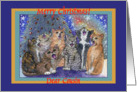 merry christmas cousin, cats, singing, card