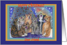 merry christmas friend, cats, singing, card