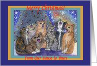 merry christmas from our house to yours, cats, singing, card