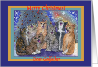 merry christmas godfather, cats, singing, card