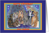 merry christmas husband, cats, singing, card