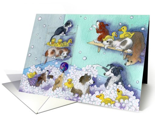 puppies in bubble bath, blank card (675152)