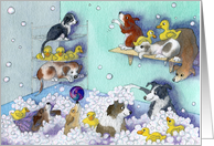 puppies in bubble bath, blank card