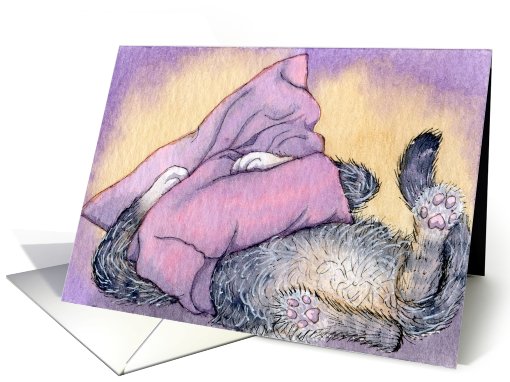 cat, blank card, hiding head under pillow, card (718276)