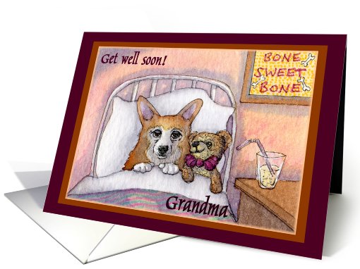 corgi, get well soon grandma, dog, teddy bear card (749140)