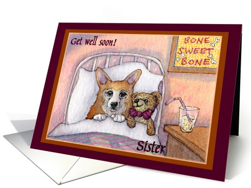 corgi, get well soon sister, dog, teddy bea card (749147)