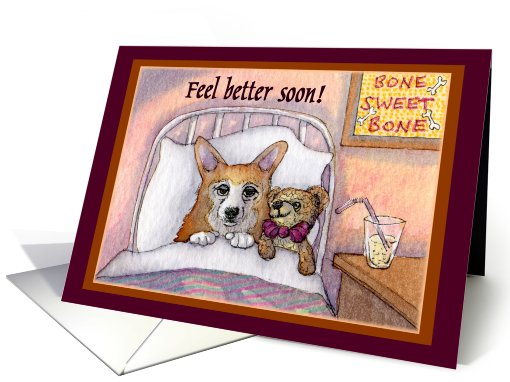 corgi, feel better soon, dog, teddy bear, card (749151)