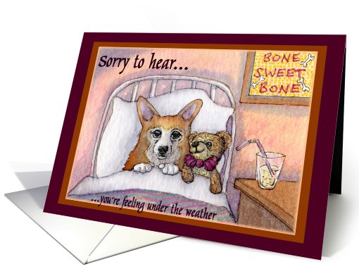 corgi, under the weather, dog, teddy bear, card (749153)