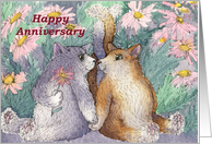 Cats, flowers, Happy Anniversary, card