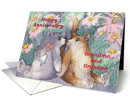 Cats, flowers, Happy Anniversary, Grandma and Grandpa, card (752864)