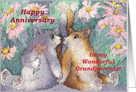 Cats, flowers, Happy Anniversary, to my wonderful grandparents. card