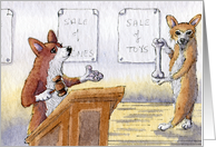 dog, corgi, auctioneer, blank card, card