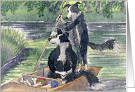 border collie, dog, messing about on the river, blank card, card