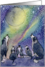 border collie, dog, howling at moon, blank card, card
