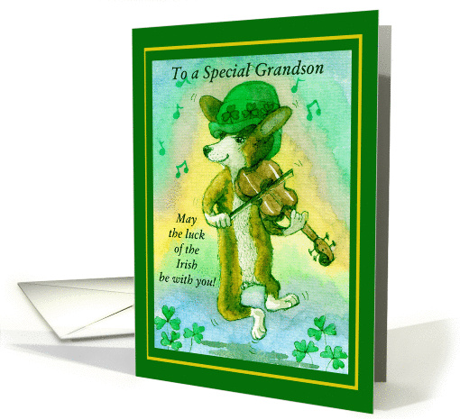 corgi dog leprechaun for grandson card (773662)