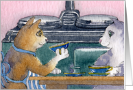 Kitchen cats drinking tea card