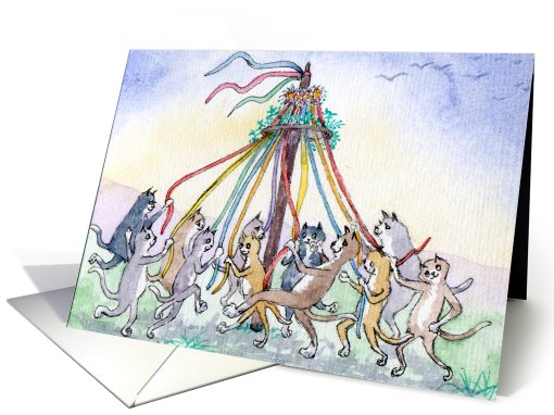 Cat maypole dancing card (799427)