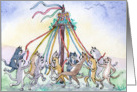 Cat maypole dancing card