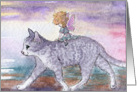 Fairy riding a cat to save her wings card