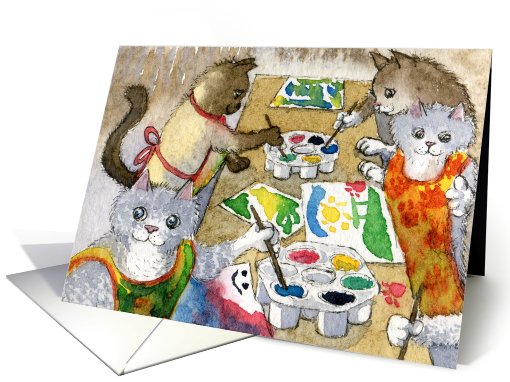 Nursery school kittens painting pictures card (801619)